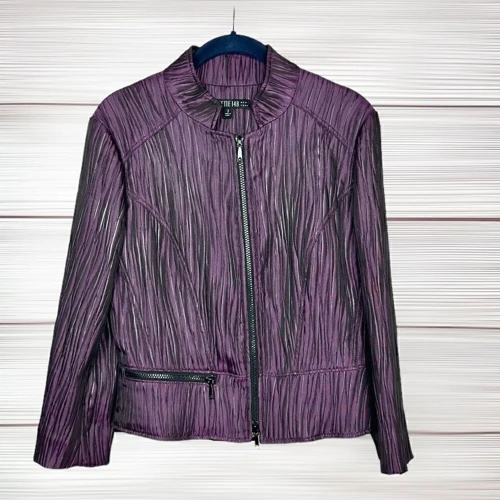 Lafayette 148 Lightweight Purple Textured Short Jacket Blazer Full Zip Front 2